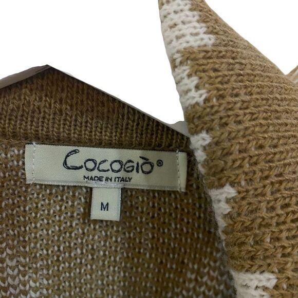 Cocogio made in Italy medium wool blend tan cream blue boho open front cardigan - Picture 4 of 7